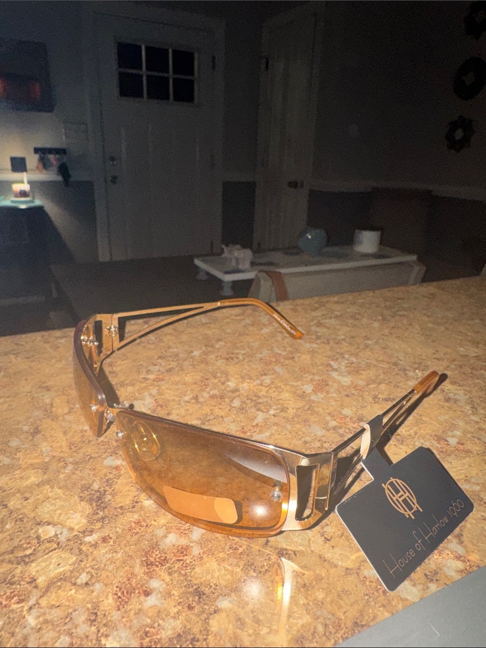NWT House of Harlow 1960 Gold Frame Sunglasses with Amber Lenses